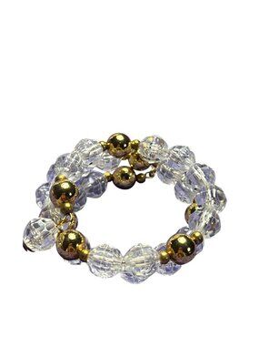 Clear Faceted Plastic Goldtone Beaded Memory Wire Bracelet